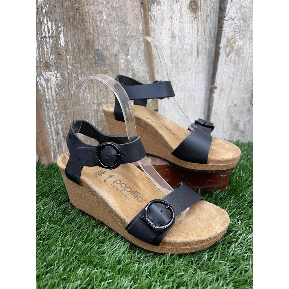 Birkenstock Papillo Soley Leather Black Medium/Narrow EU36 Ladies 5 Wedge Sandal